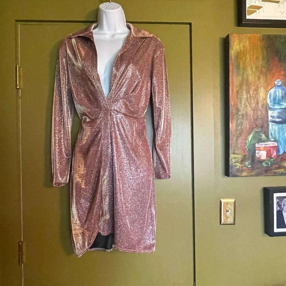 ASOS Pink Sparkle Long Sleeve Mini Dress